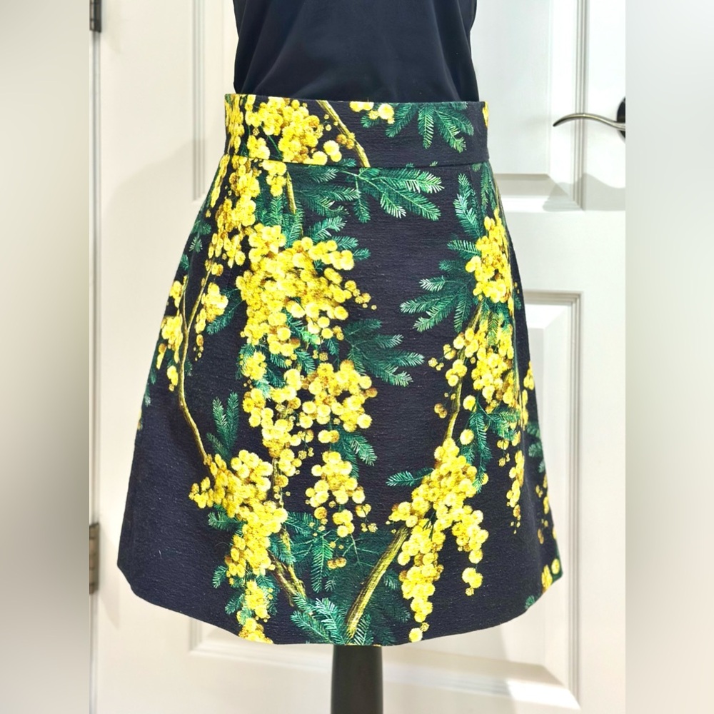 Dolce & Gabbana  Black & Yellow Floral Acacia Mimosa Print Crepe Skirt size 46 L - Picture 2 of 12